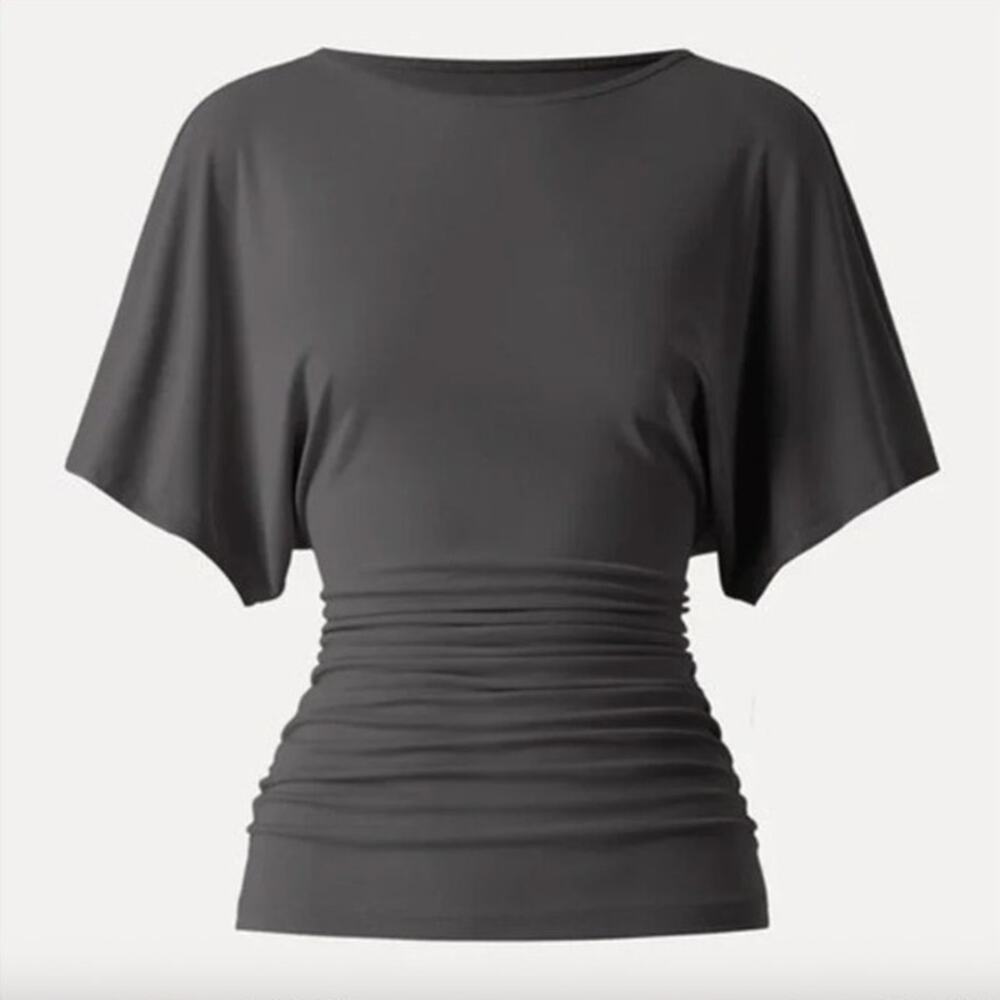 OGL Top Size XL NEW Sandwashed Effortless Boatneck Batwing Sleeve Ruched Gray